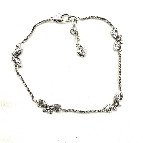 Vintage Brighton Silver Crystal Butterfly Ankle Bracelet NWOT - Picture 2 of 7